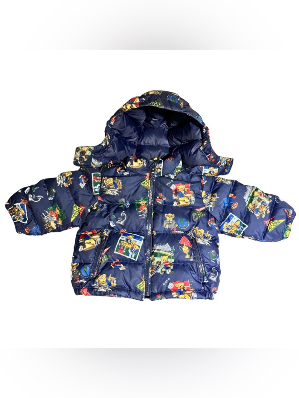 POLO Ralph Lauren Bear‎ Baby Puffer Down Hooded Boys Jacket 9 Months Preppy Cute
